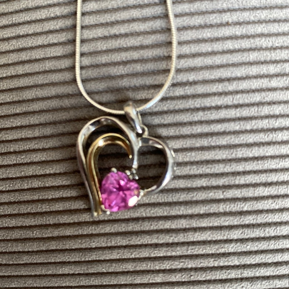 Sterling silver heart necklace with pink stone